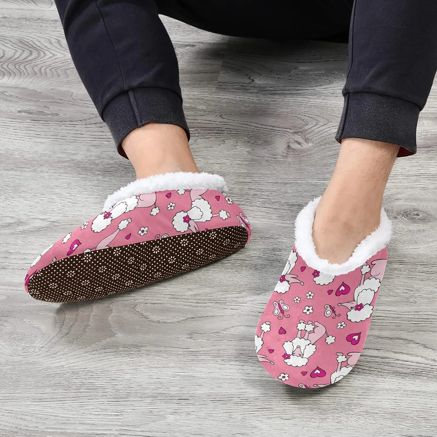 Poeticcity Unisex Fuzzy House Slippers, Warm Fur Lining Shoes, Non-Slip Memory Foam Slippers M-XXL
