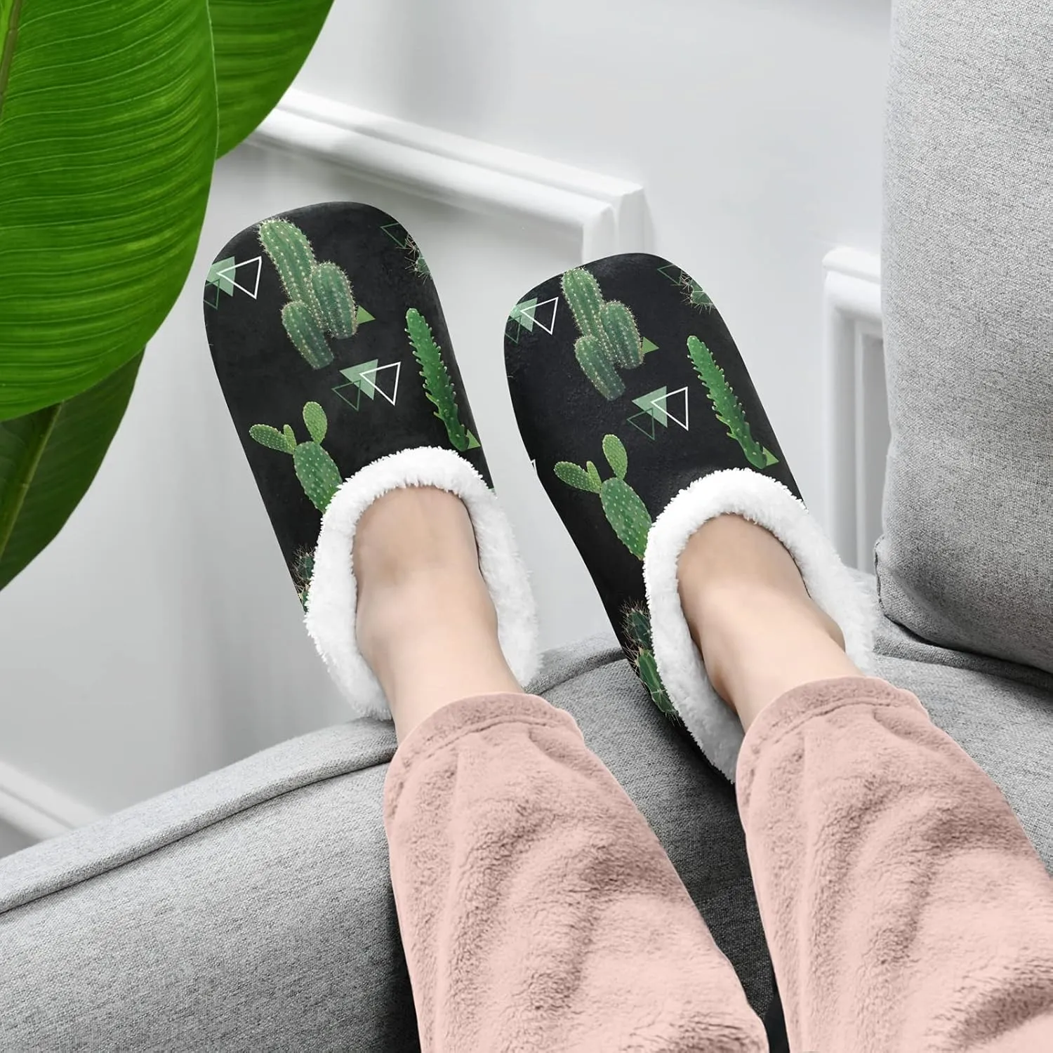 Poeticcity Unisex Fuzzy House Slippers, Warm Fur Lining Shoes, Non-Slip Memory Foam Slippers M-XXL