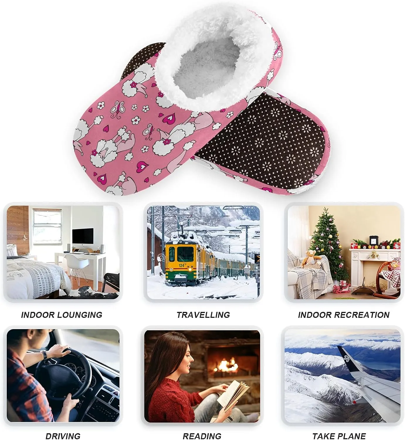 Poeticcity Unisex Fuzzy House Slippers, Warm Fur Lining Shoes, Non-Slip Memory Foam Slippers M-XXL