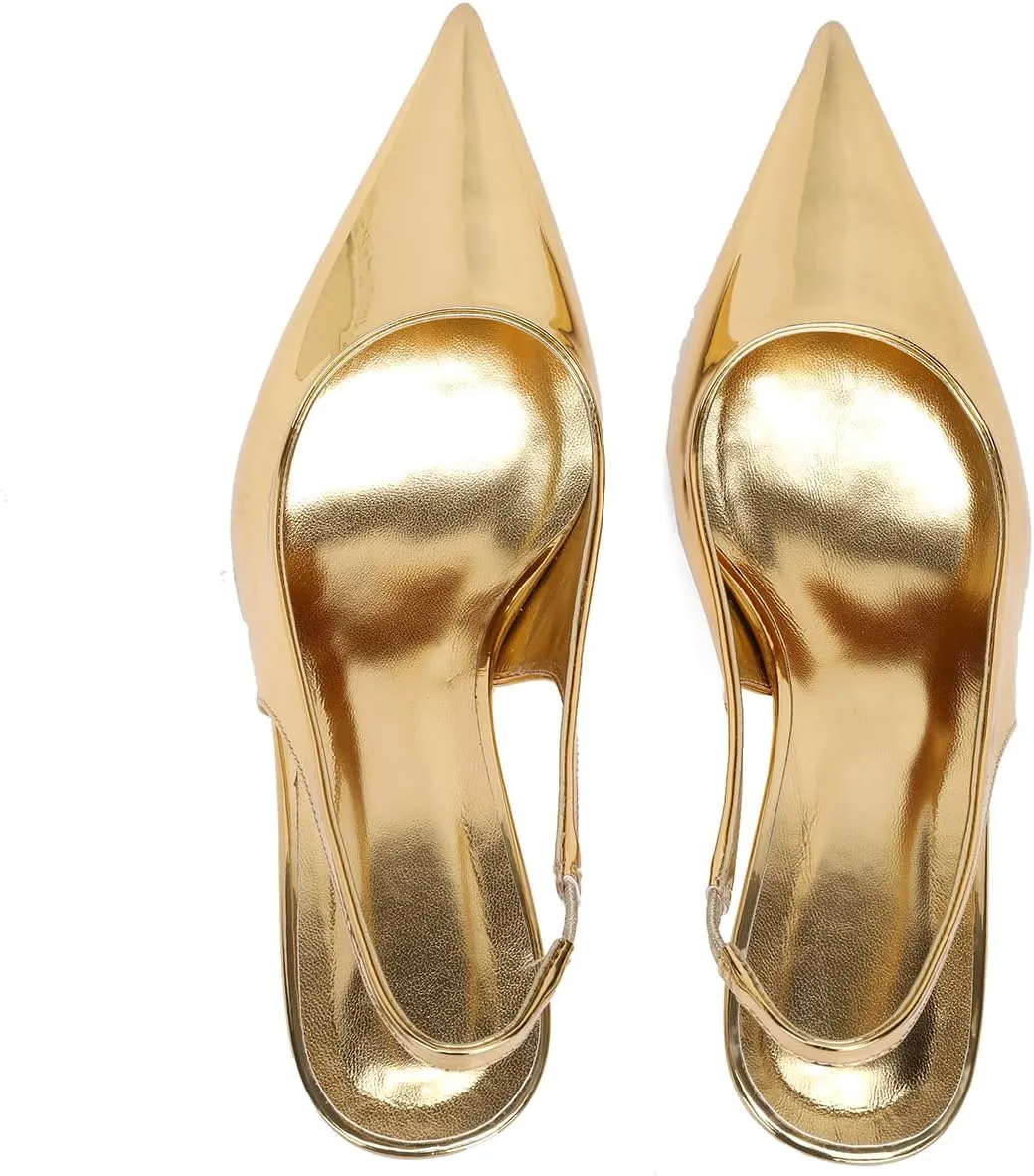 Pointed Toe Slingback Heels for Women Slip On Kitten Heel Pumps