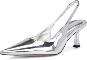 Pointed Toe Slingback Heels for Women Slip On Kitten Heel Pumps