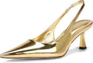 Pointed Toe Slingback Heels for Women Slip On Kitten Heel Pumps