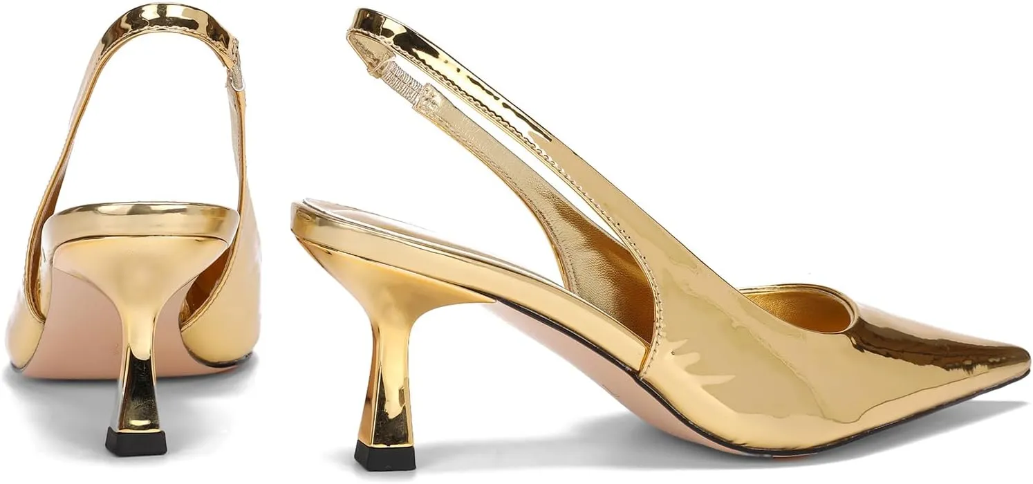 Pointed Toe Slingback Heels for Women Slip On Kitten Heel Pumps