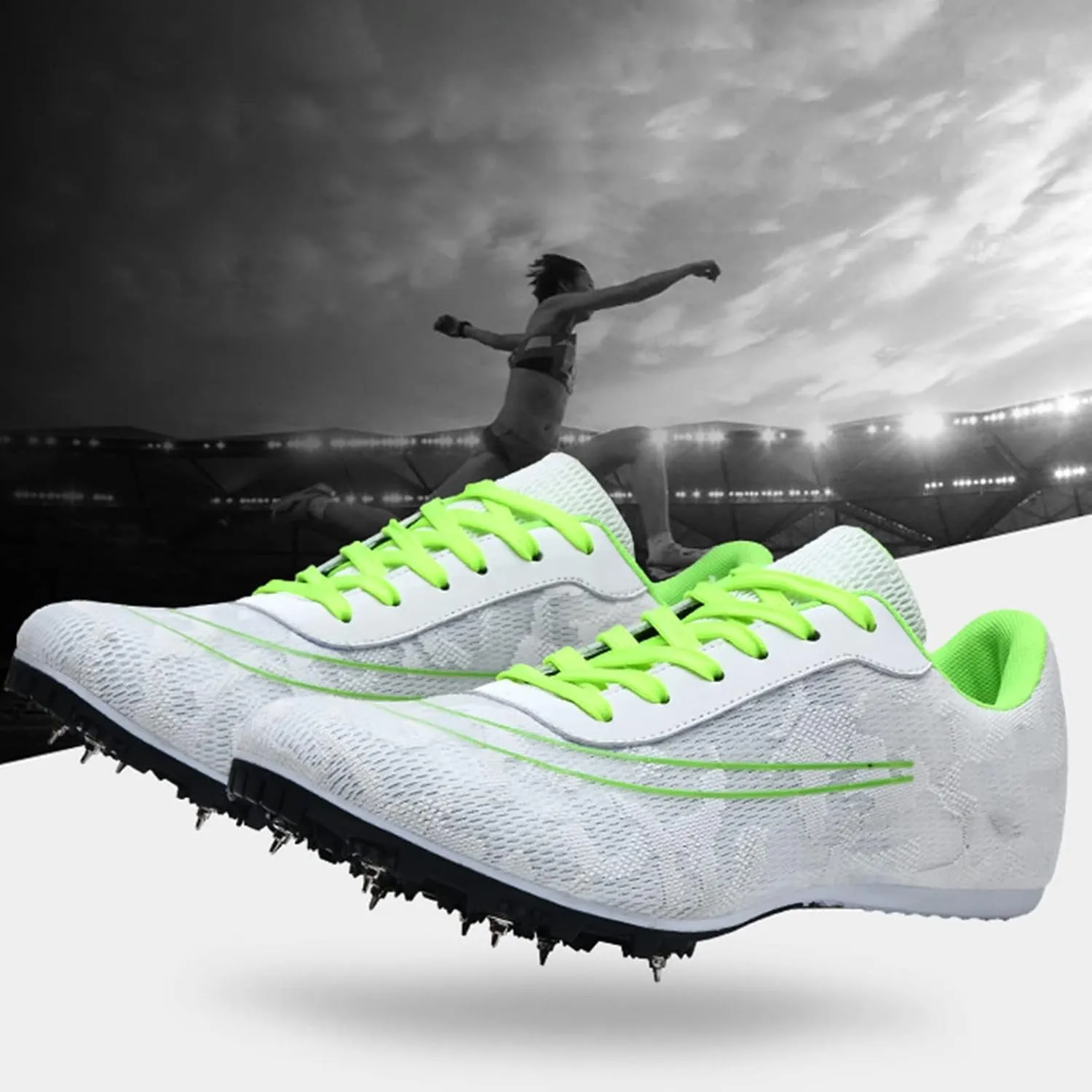 Professional Mens Womens Track and Field Shoes Lightweight 7 Nails Spikes Athletics Sprint Spikes Shoes Use TPU Supporting Hard Sole (Color : White, Size : 9 Women/7.5 Men)
