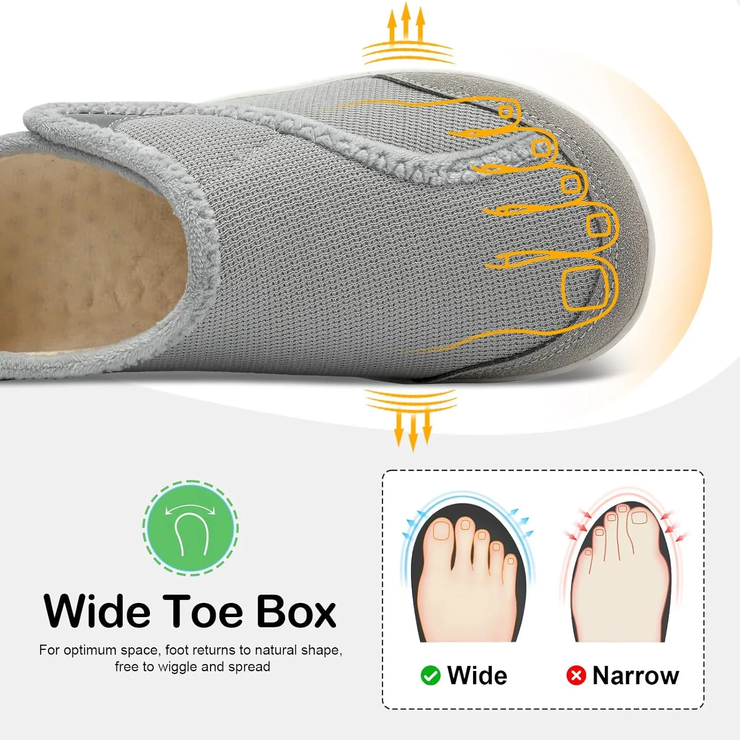 QFH Cozy Slippers for Women & Men - Wide, Diabetic, Barefoot Walking Shoes - Non-Slip, Soft Lining, Comfy House Shoes