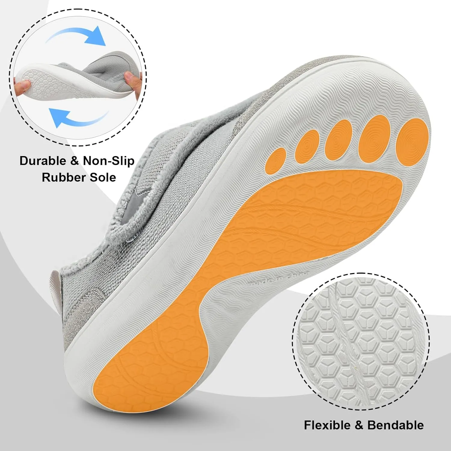 QFH Cozy Slippers for Women & Men - Wide, Diabetic, Barefoot Walking Shoes - Non-Slip, Soft Lining, Comfy House Shoes
