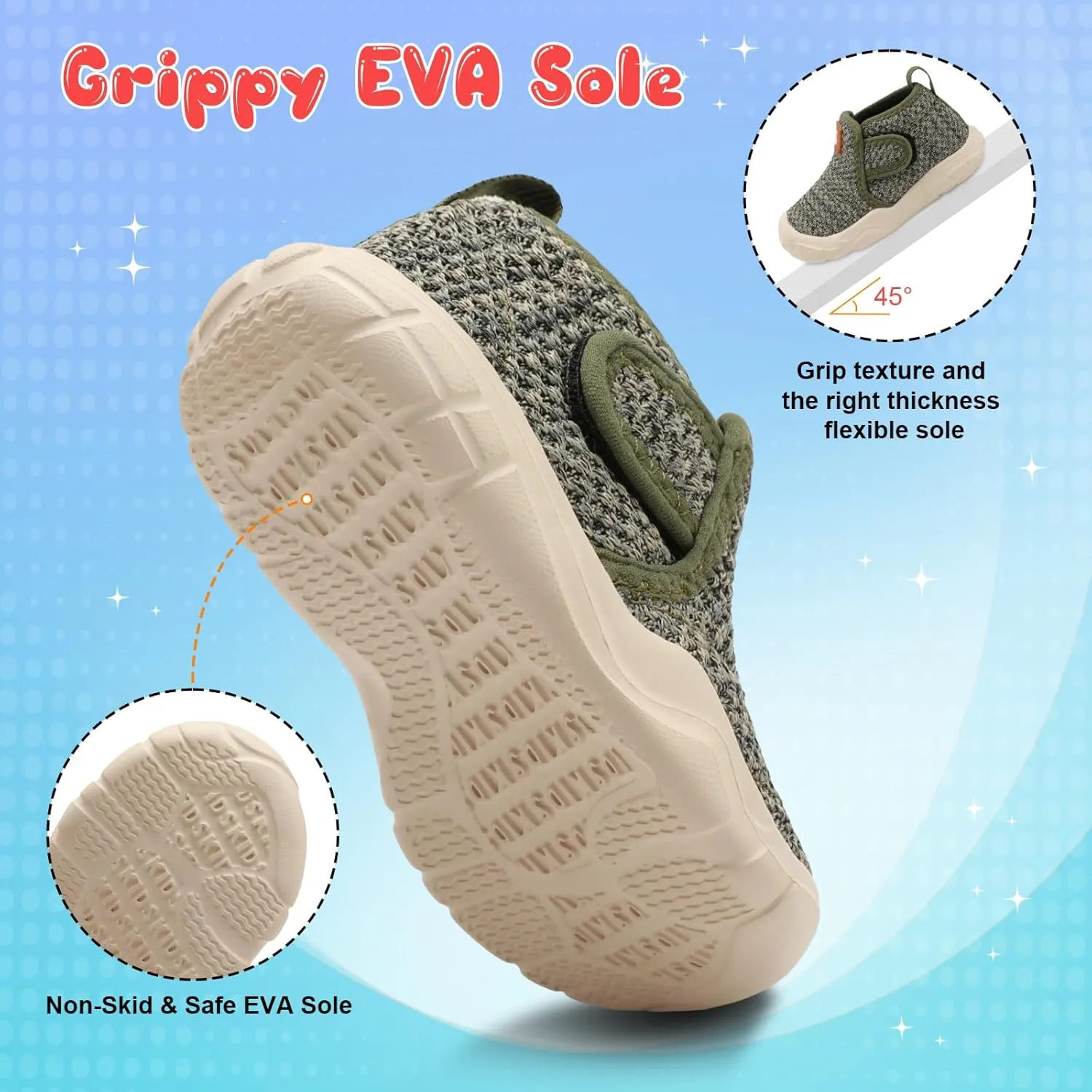 QFH Toddler Shoes Boys Girls Sneakers Comfy Barefoot Shoes Kids Adjustable Hook and Loop Walking Shoes Wide Toe Box Breathable Shoes