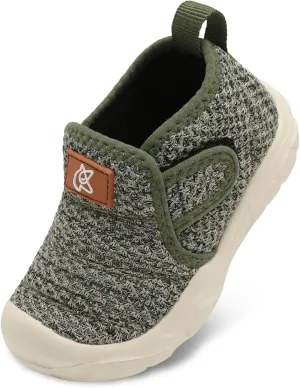 QFH Toddler Shoes Boys Girls Sneakers Comfy Barefoot Shoes Kids Adjustable Hook and Loop Walking Shoes Wide Toe Box Breathable Shoes