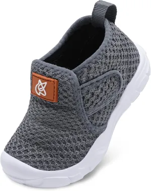 QFH Toddler Shoes Boys Girls Sneakers Comfy Barefoot Shoes Kids Adjustable Hook and Loop Walking Shoes Wide Toe Box Breathable Shoes
