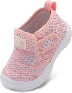 QFH Toddler Shoes Boys Girls Sneakers Comfy Barefoot Shoes Kids Adjustable Hook and Loop Walking Shoes Wide Toe Box Breathable Shoes