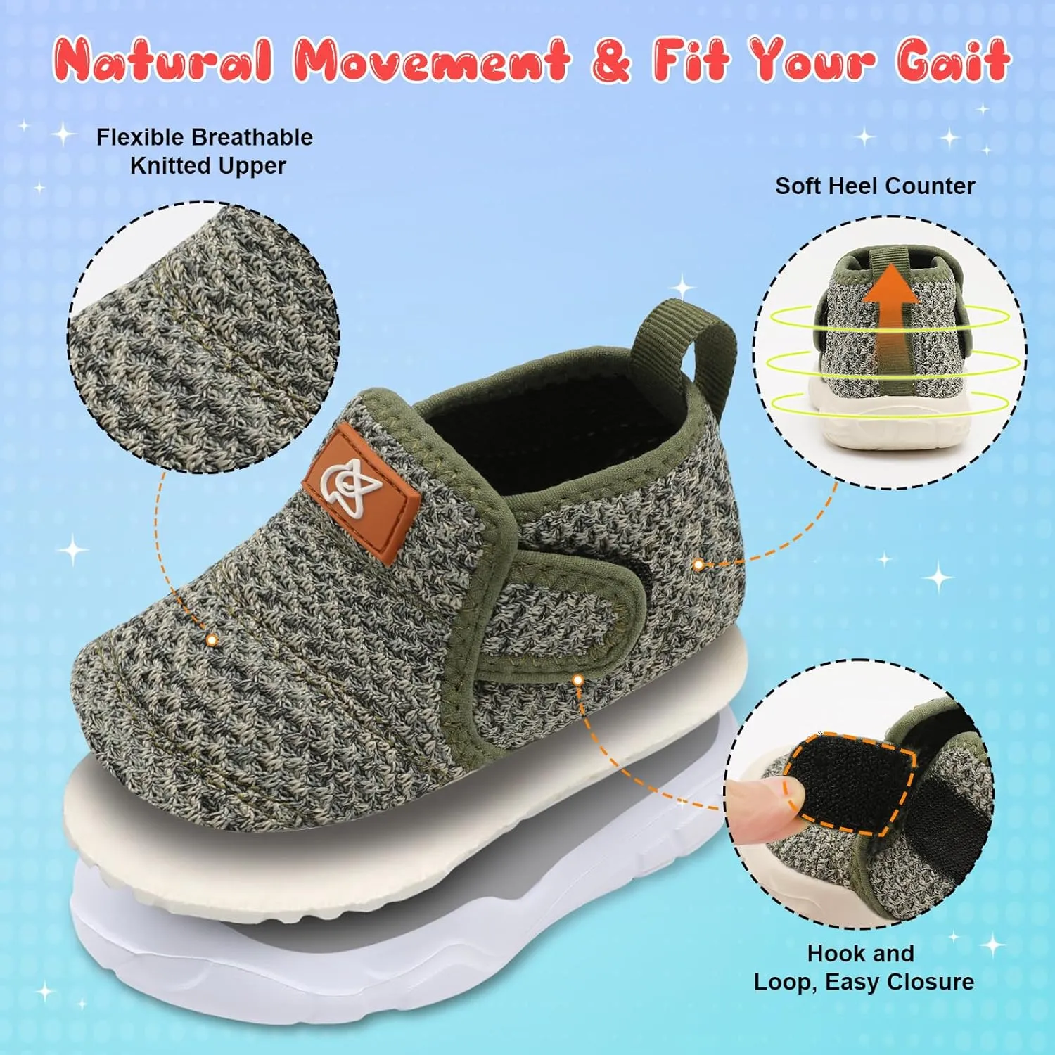 QFH Toddler Shoes Boys Girls Sneakers Comfy Barefoot Shoes Kids Adjustable Hook and Loop Walking Shoes Wide Toe Box Breathable Shoes