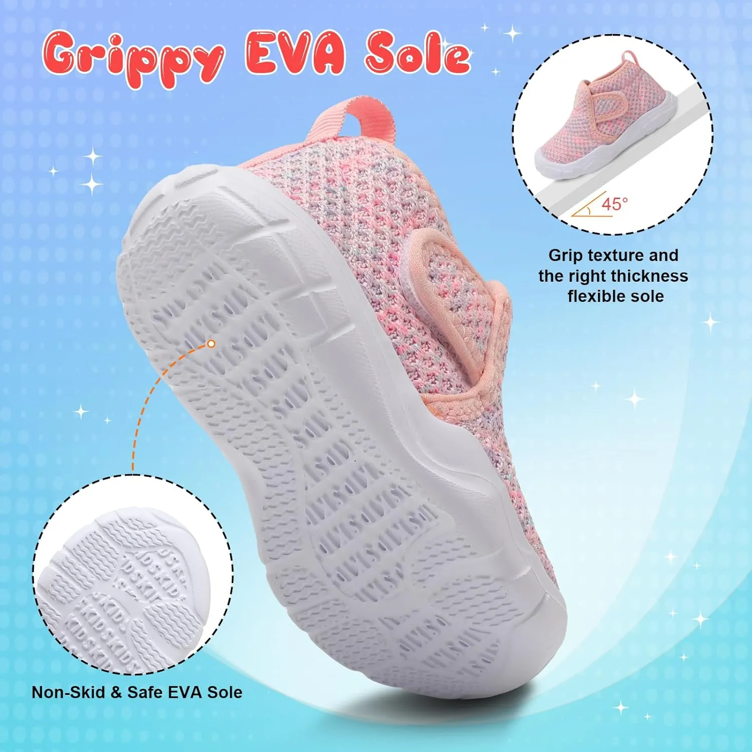 QFH Toddler Shoes Boys Girls Sneakers Comfy Barefoot Shoes Kids Adjustable Hook and Loop Walking Shoes Wide Toe Box Breathable Shoes