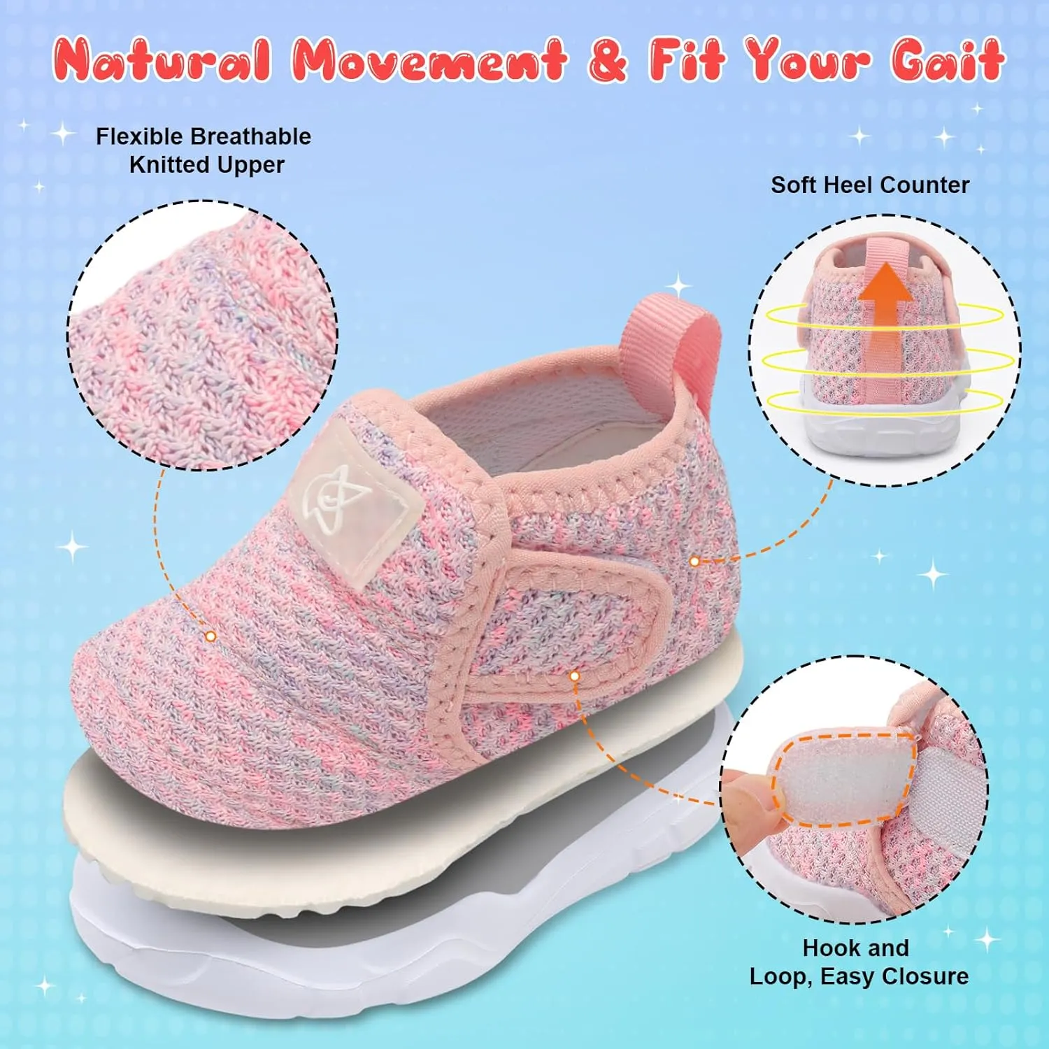 QFH Toddler Shoes Boys Girls Sneakers Comfy Barefoot Shoes Kids Adjustable Hook and Loop Walking Shoes Wide Toe Box Breathable Shoes