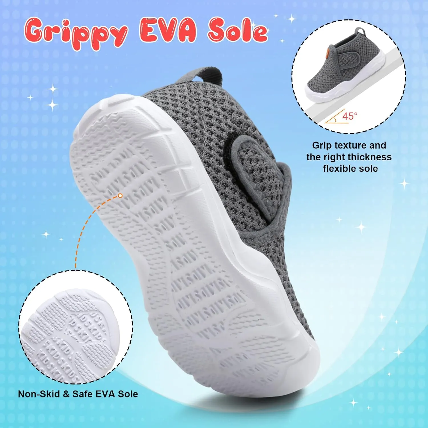 QFH Toddler Shoes Boys Girls Sneakers Comfy Barefoot Shoes Kids Adjustable Hook and Loop Walking Shoes Wide Toe Box Breathable Shoes