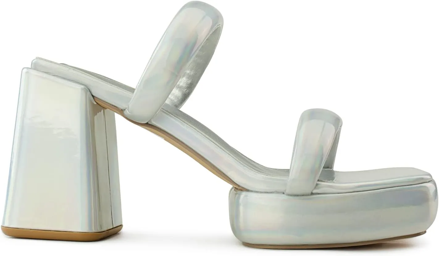 RF ROOM OF FASHION Double Strap Open Square Toe Flare Chunky Platform Heel Mule Dress Sandals