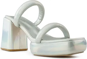 RF ROOM OF FASHION Double Strap Open Square Toe Flare Chunky Platform Heel Mule Dress Sandals