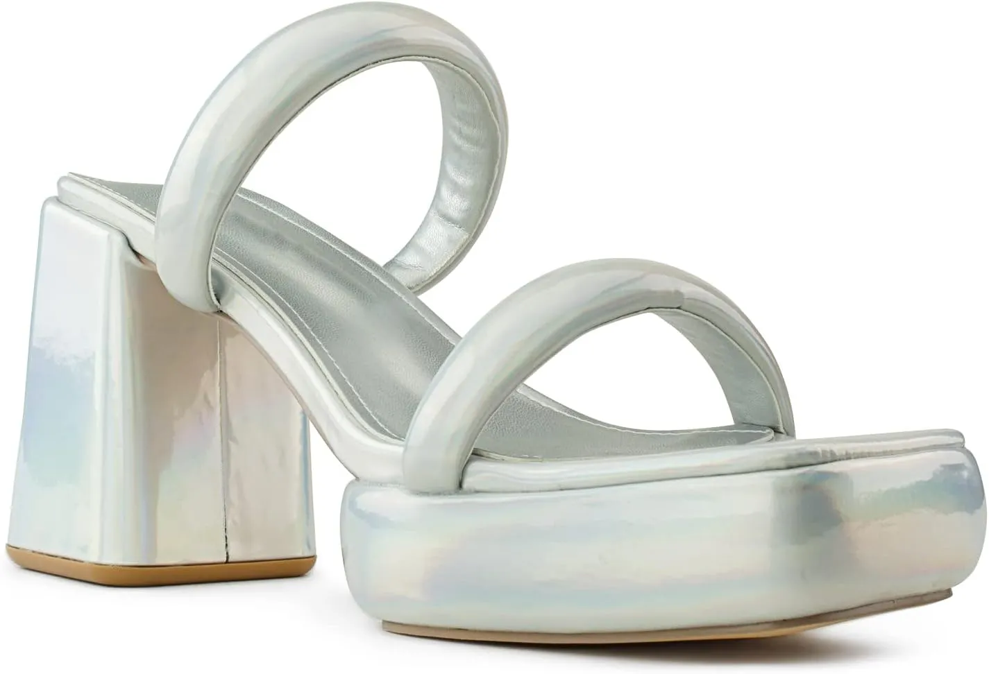RF ROOM OF FASHION Double Strap Open Square Toe Flare Chunky Platform Heel Mule Dress Sandals