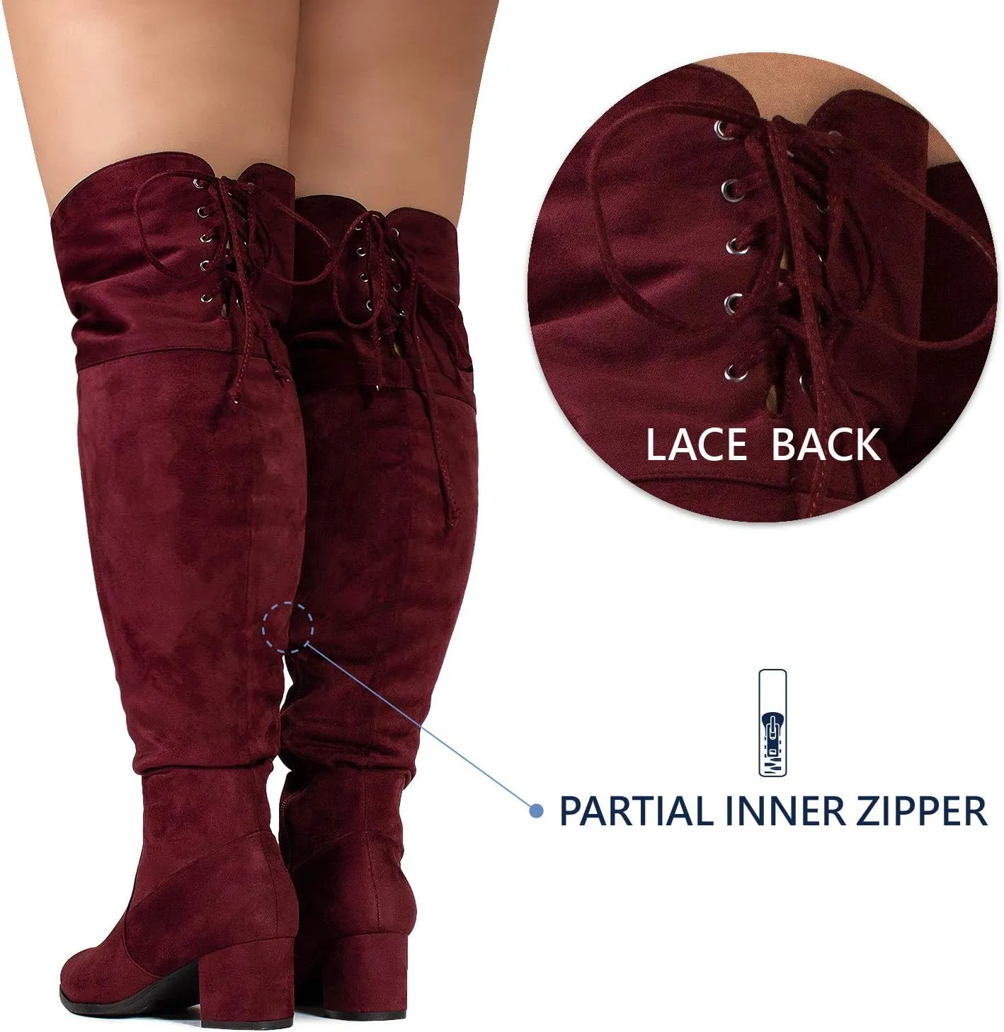RF ROOM OF FASHION Women's Wide Calf Wide Width Block Heel Stretchy Over The Knee Boots - Plus Size Friendly
