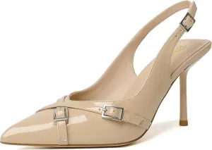 RIBONGZ Slingback Heels for Women Closed Pointed Toe Stiletto High Heeled with Buckle Patent Leather Heels Wedding Sexy Pumps Bride Prom Dating Party Working Dress Shoes