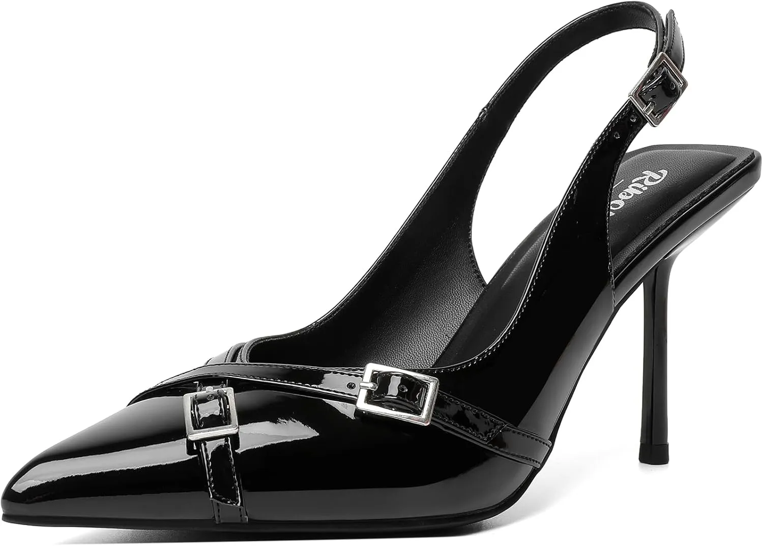 RIBONGZ Slingback Heels for Women Closed Pointed Toe Stiletto High Heeled with Buckle Patent Leather Heels Wedding Sexy Pumps Bride Prom Dating Party Working Dress Shoes