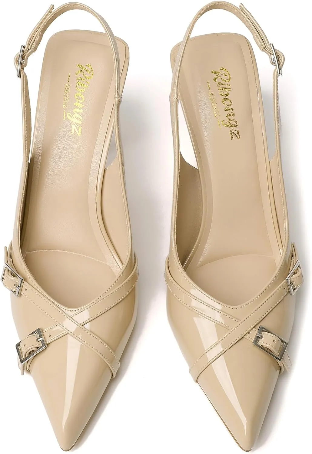 RIBONGZ Slingback Heels for Women Closed Pointed Toe Stiletto High Heeled with Buckle Patent Leather Heels Wedding Sexy Pumps Bride Prom Dating Party Working Dress Shoes