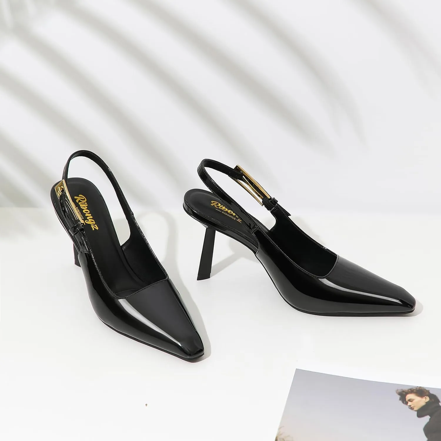 RIBONGZ Slingback Heels for Women Closed Pointed Toe Stiletto High Heels Dress Sexy Pumps Heeled Wedding Bride Prom Party Evening Dressy Shoes