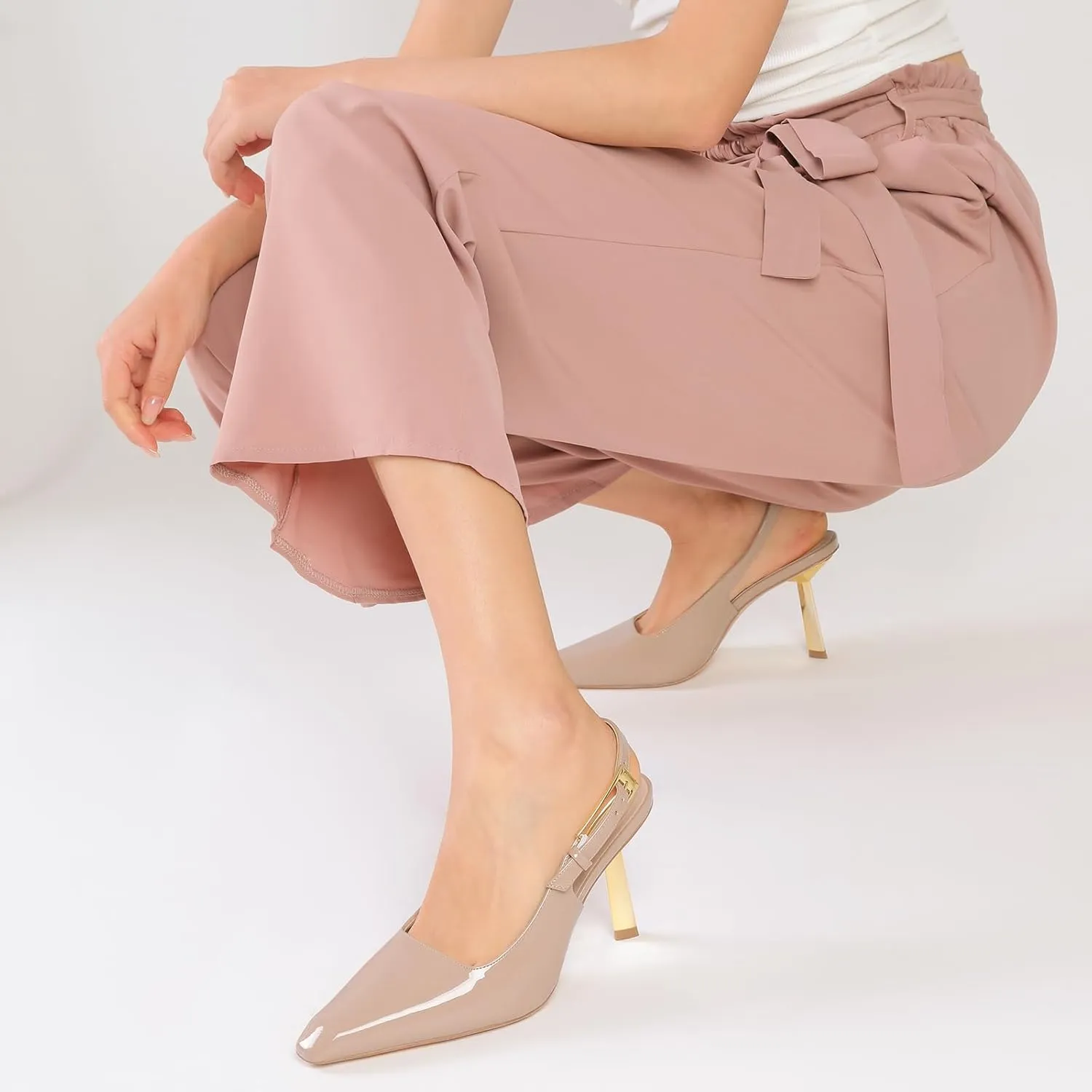 RIBONGZ Slingback Heels for Women Closed Pointed Toe Stiletto High Heels Dress Sexy Pumps Heeled Wedding Bride Prom Party Evening Dressy Shoes