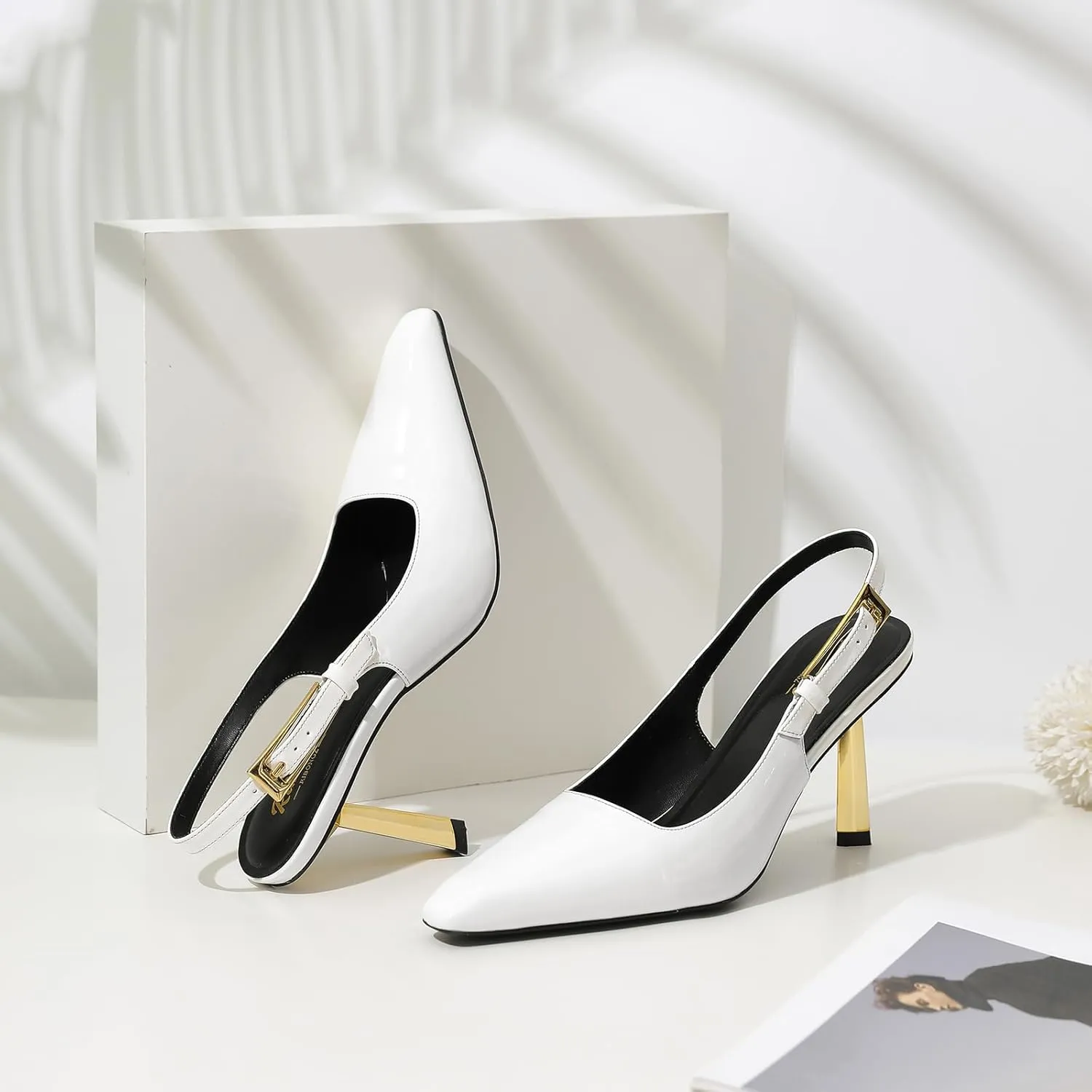 RIBONGZ Slingback Heels for Women Closed Pointed Toe Stiletto High Heels Dress Sexy Pumps Heeled Wedding Bride Prom Party Evening Dressy Shoes