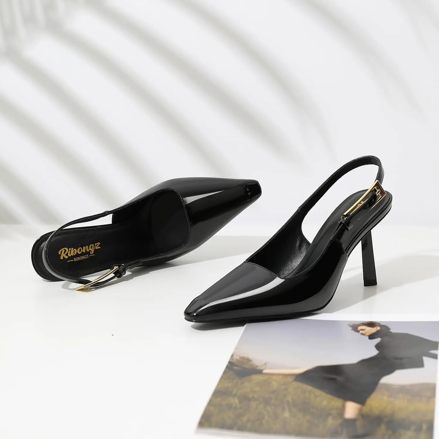 RIBONGZ Slingback Heels for Women Closed Pointed Toe Stiletto High Heels Dress Sexy Pumps Heeled Wedding Bride Prom Party Evening Dressy Shoes
