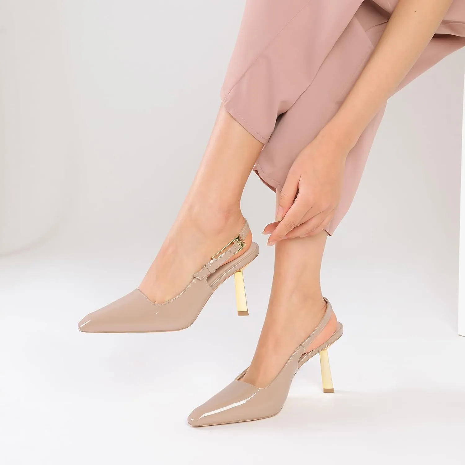 RIBONGZ Slingback Heels for Women Closed Pointed Toe Stiletto High Heels Dress Sexy Pumps Heeled Wedding Bride Prom Party Evening Dressy Shoes