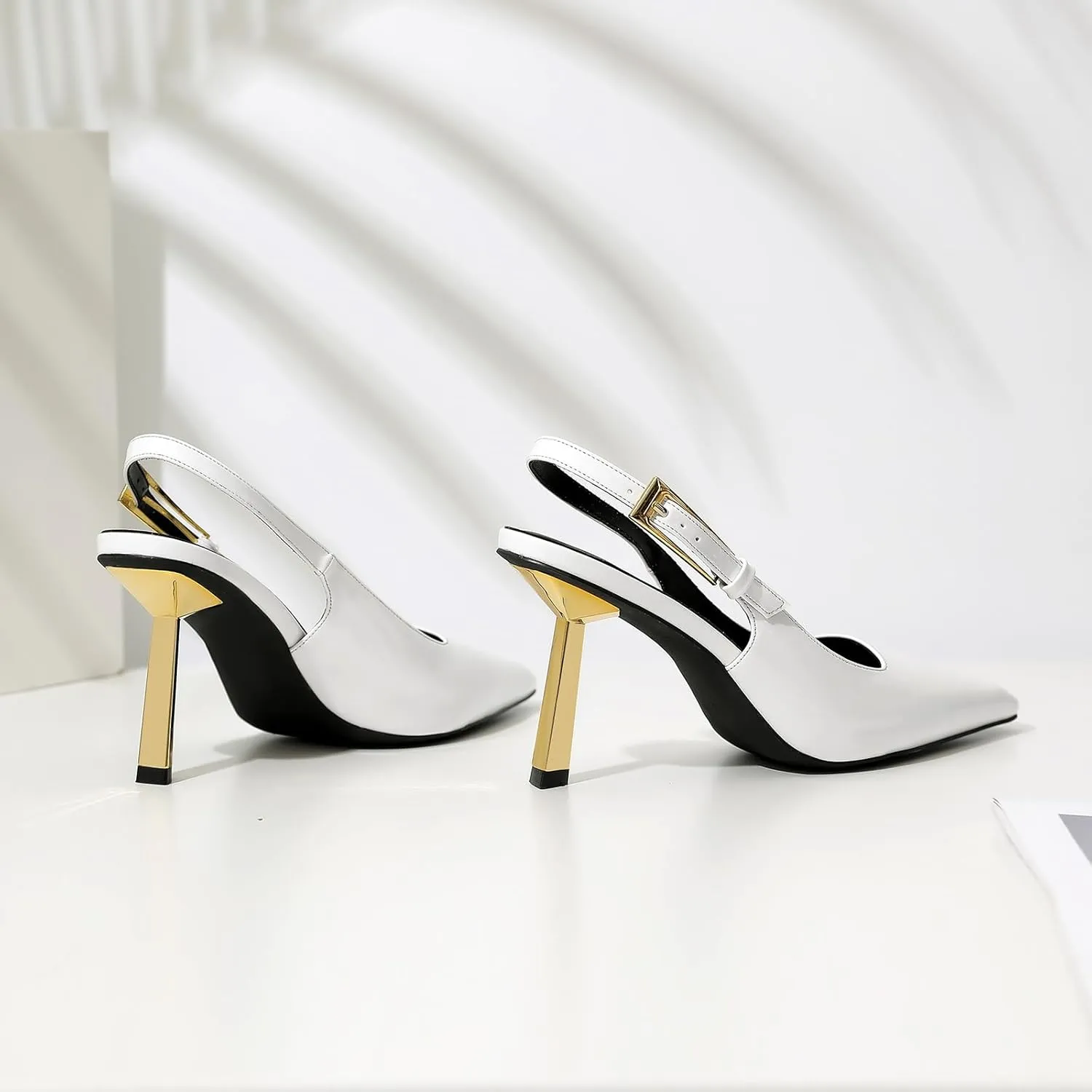 RIBONGZ Slingback Heels for Women Closed Pointed Toe Stiletto High Heels Dress Sexy Pumps Heeled Wedding Bride Prom Party Evening Dressy Shoes