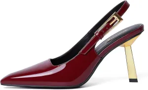RIBONGZ Slingback Heels for Women Closed Pointed Toe Stiletto High Heels Dress Sexy Pumps Heeled Wedding Bride Prom Party Evening Dressy Shoes