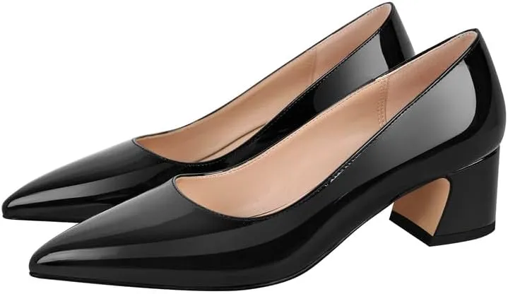 richealnini Women's Block Heel Pumps Slip On Pointed Toe Heels Dress Work Pumps