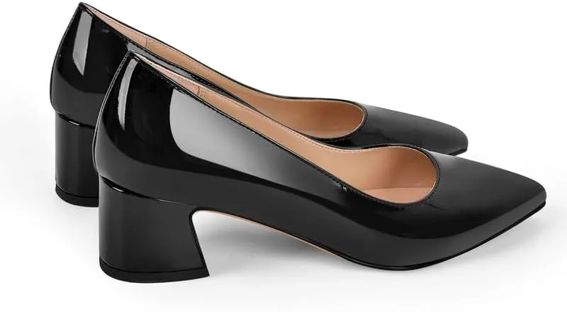 richealnini Women's Block Heel Pumps Slip On Pointed Toe Heels Dress Work Pumps