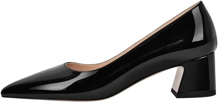 richealnini Women's Block Heel Pumps Slip On Pointed Toe Heels Dress Work Pumps