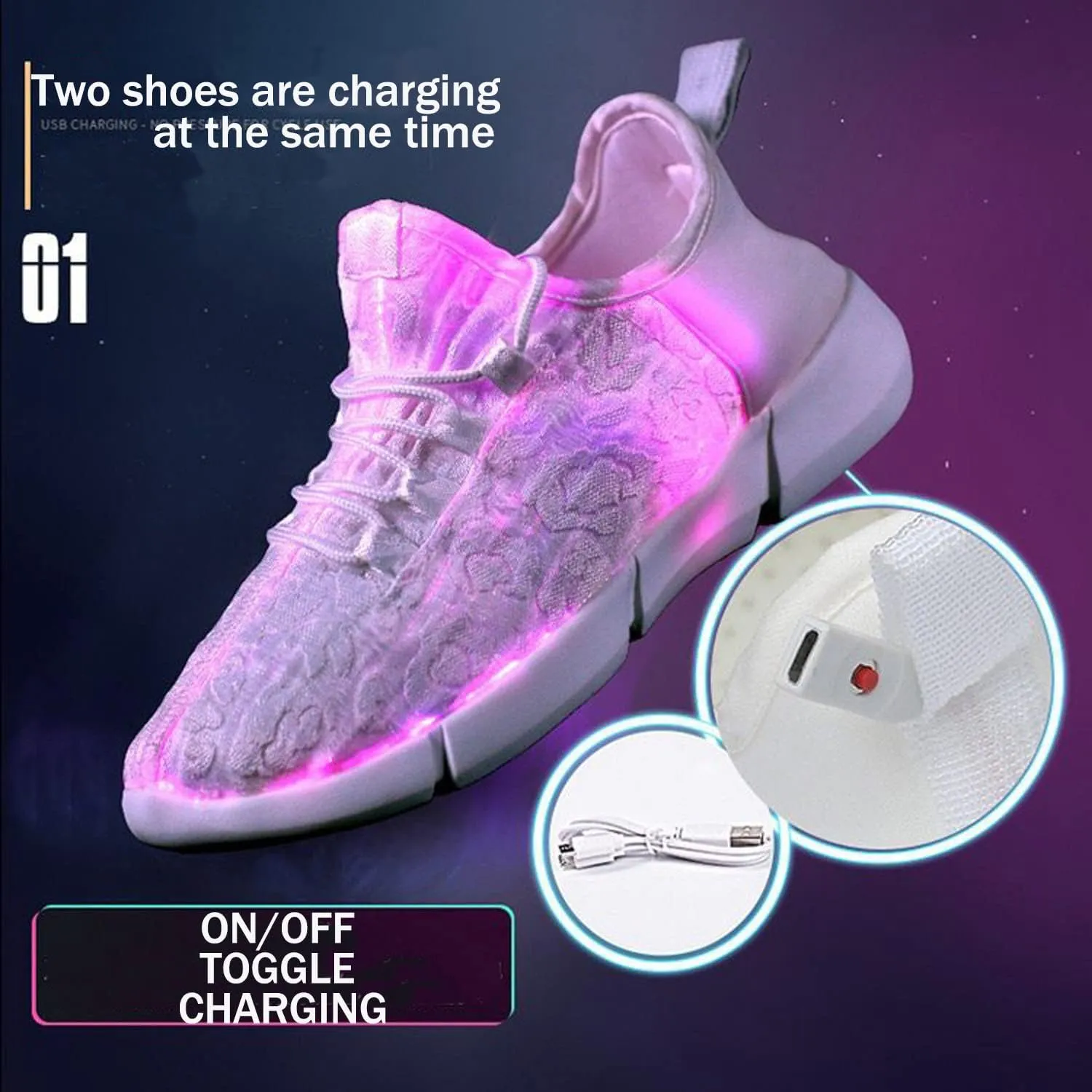 rosyclo Light Up Shoes Fiber Optic LED Luminous Trainers for Men Women USB Charging Breathable Flashing Trainers for Festivals Party Luminous Shoes
