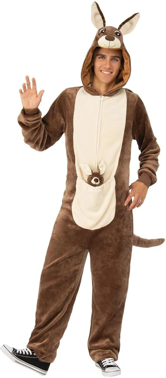 Rubies Adult Comfy Wear One-Piece Hooded Costume Jumpsuit, Kangaroo
