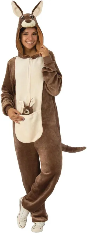 Rubies Adult Comfy Wear One-Piece Hooded Costume Jumpsuit, Kangaroo