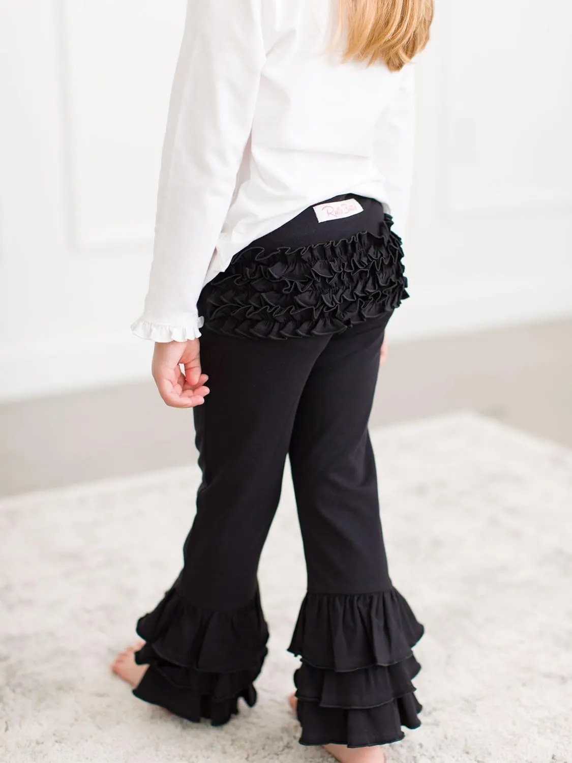 RuffleButts® Baby/Toddler Girls Stretchy Flare Pants w/Ruffles