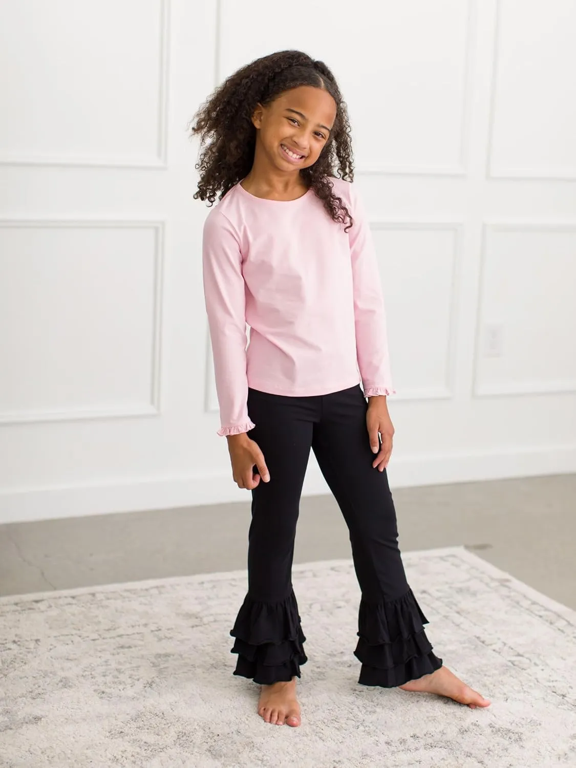 RuffleButts® Baby/Toddler Girls Stretchy Flare Pants w/Ruffles