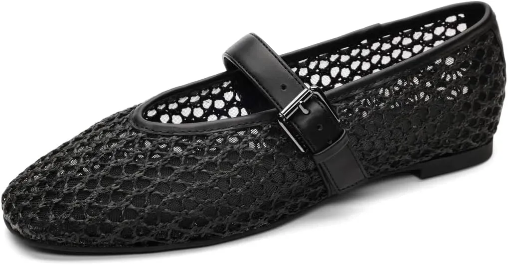 Sanctuary Women's Gia Mary Jane Flats-Crochet Knit, Slip-on, Memory Foam Cushioning, Flexible Rubber Outsole