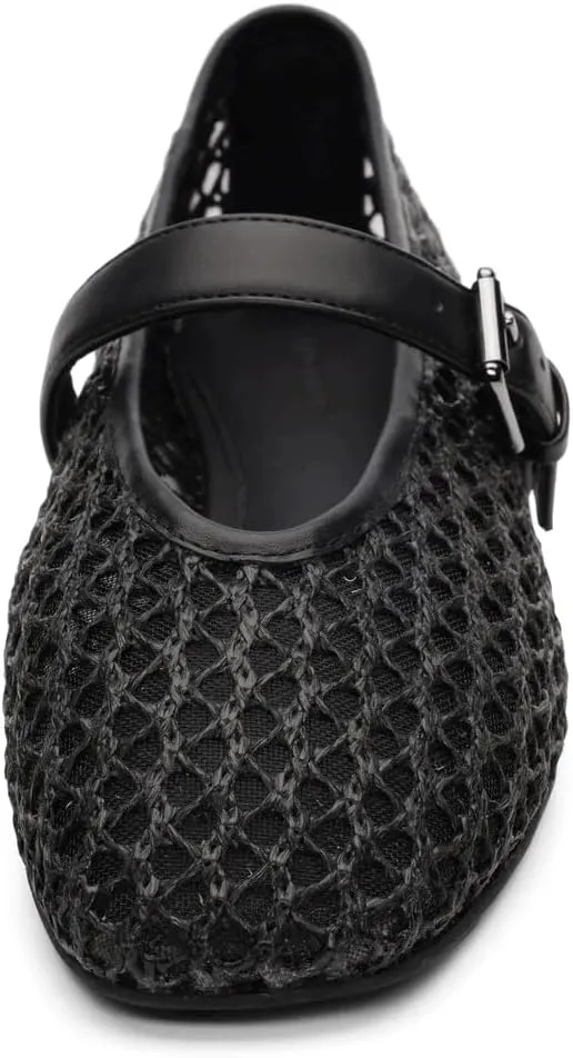 Sanctuary Women's Gia Mary Jane Flats-Crochet Knit, Slip-on, Memory Foam Cushioning, Flexible Rubber Outsole