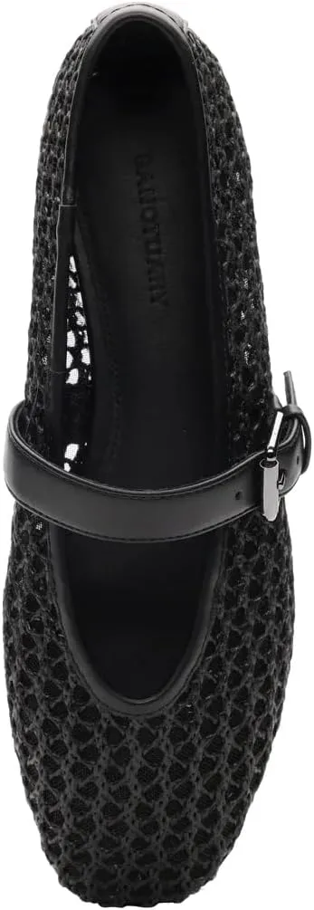 Sanctuary Women's Gia Mary Jane Flats-Crochet Knit, Slip-on, Memory Foam Cushioning, Flexible Rubber Outsole