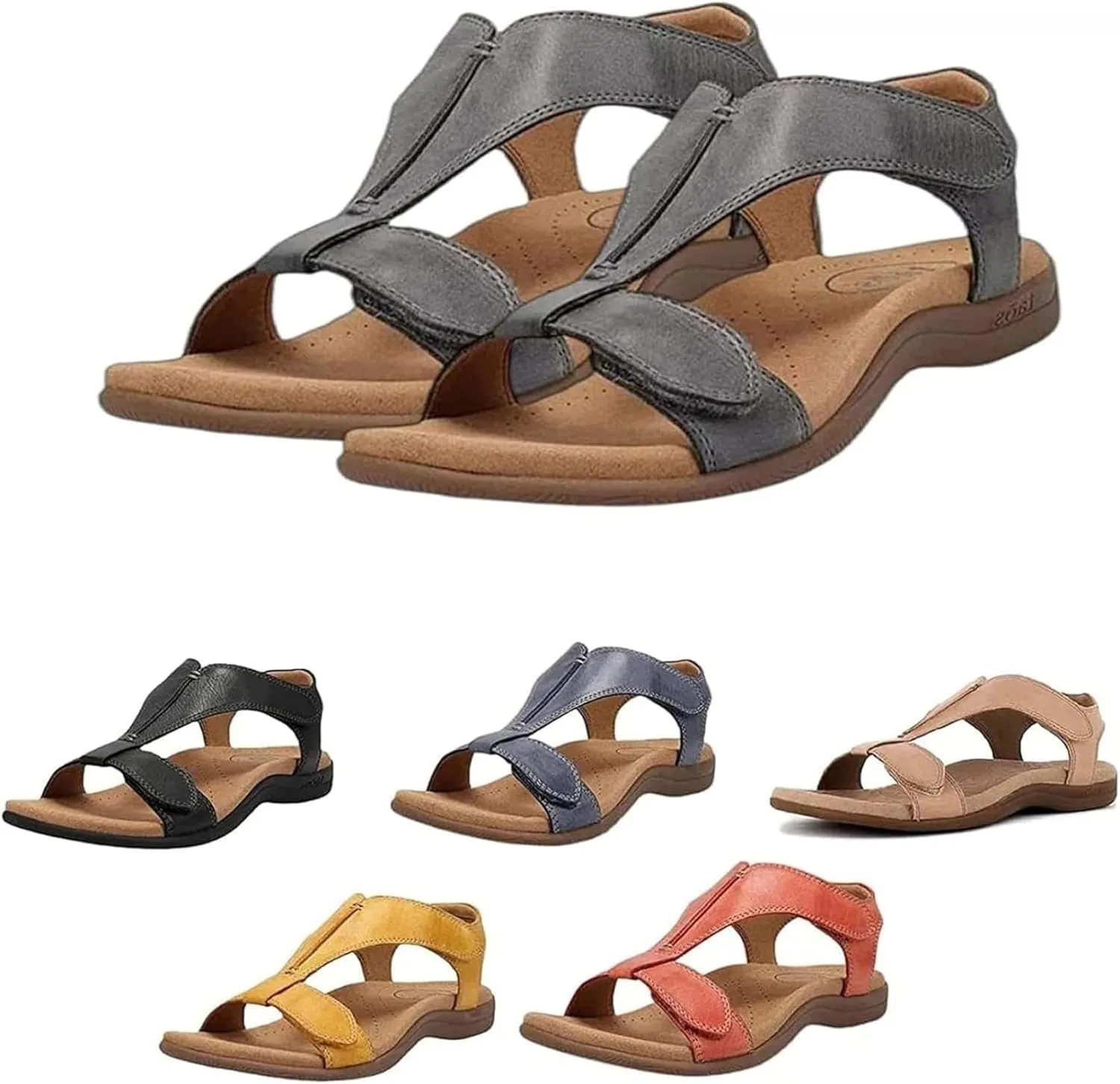 Sandals for Women Casual Summer Leather Sandal Platform Wedge Sandal Comfort Arch Support Cooling Gel Padding and an Adjustable Fit Walking Comfort Sandals,Blue,US7/EU38