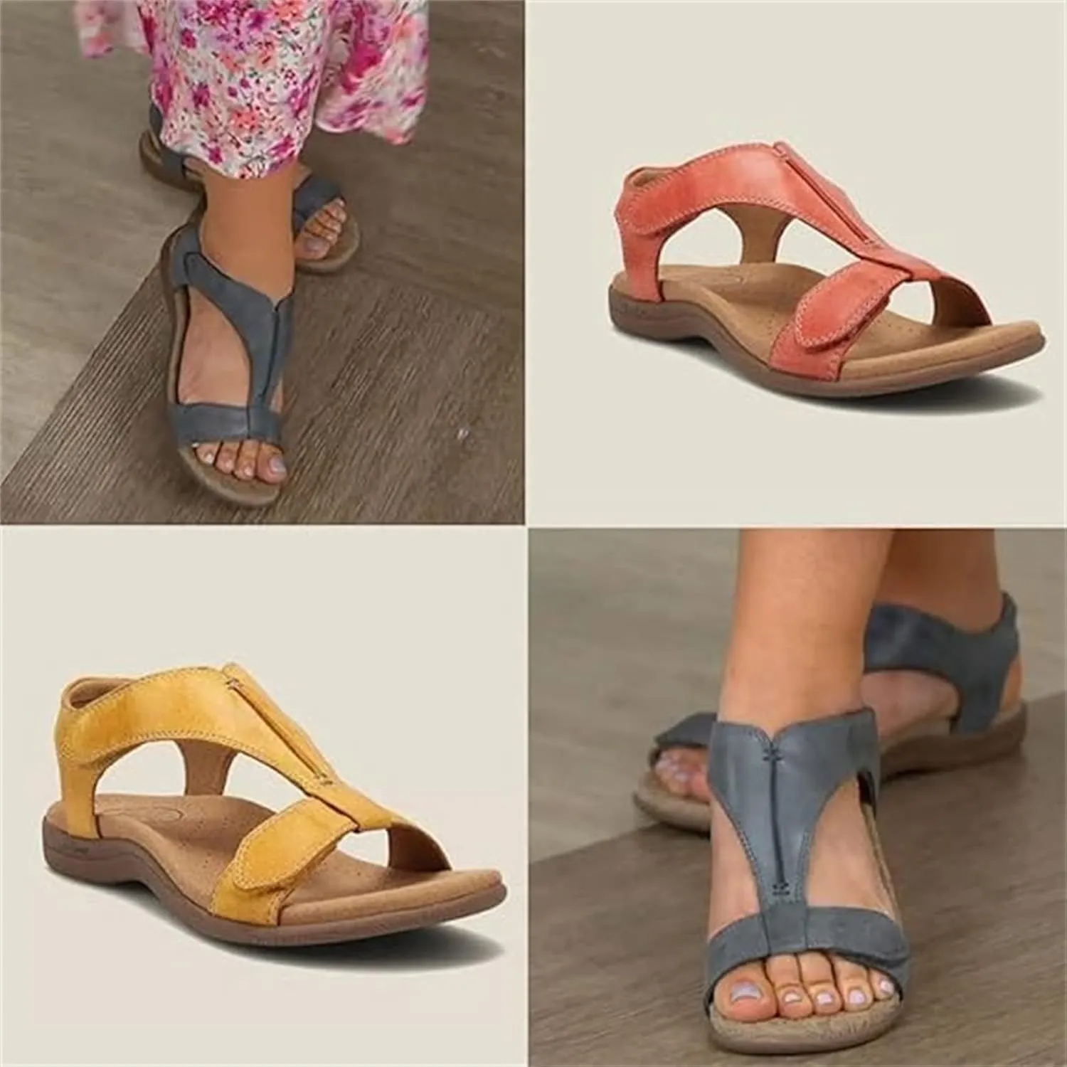 Sandals for Women Casual Summer Leather Sandal Platform Wedge Sandal Comfort Arch Support Cooling Gel Padding and an Adjustable Fit Walking Comfort Sandals,Blue,US7/EU38