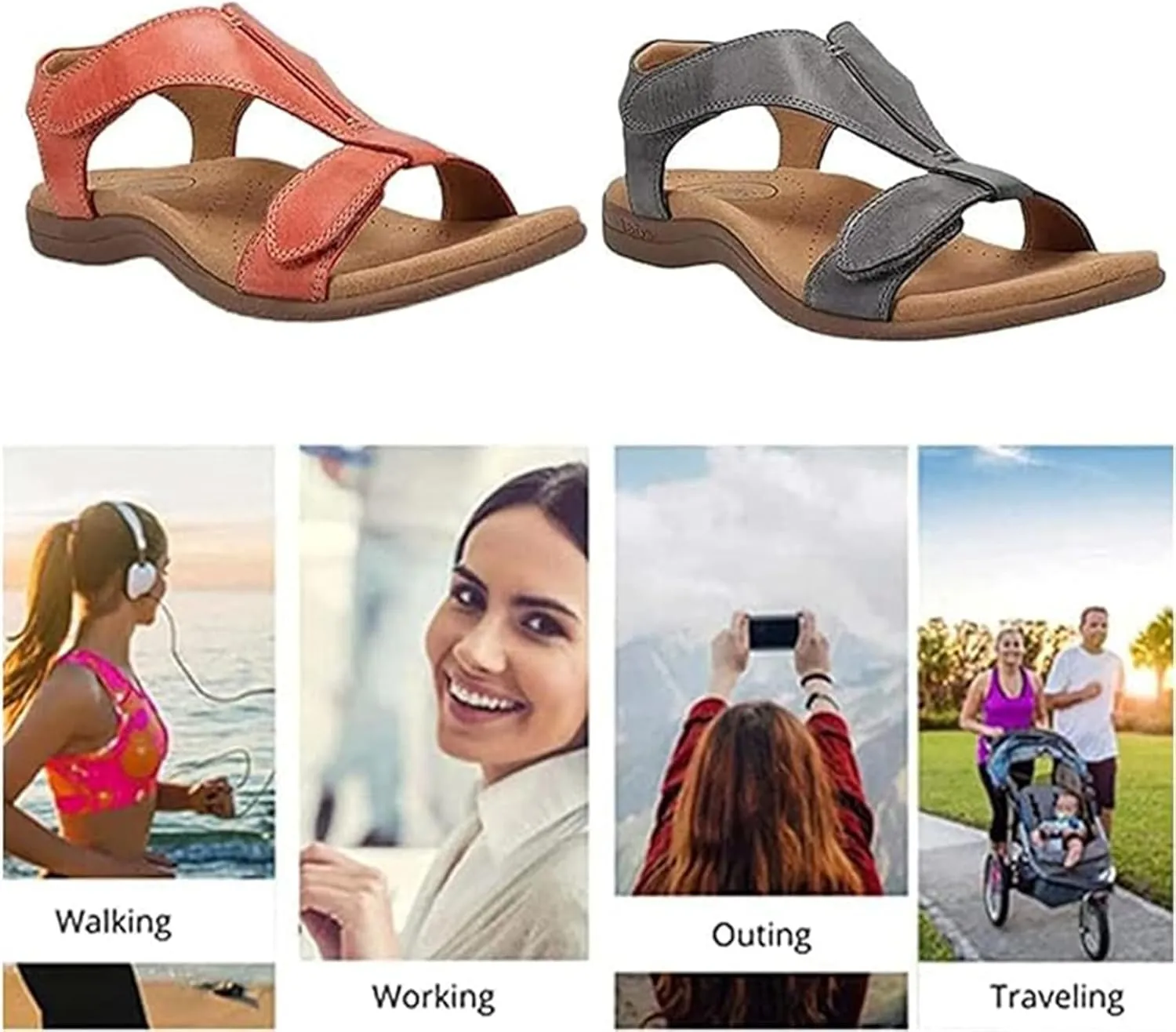 Sandals for Women Casual Summer Leather Sandal Platform Wedge Sandal Comfort Arch Support Cooling Gel Padding and an Adjustable Fit Walking Comfort Sandals,Blue,US7/EU38