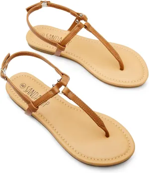 SANDALUP Thong Flat Sandals with Ring Metal and Adjustable Ankle Buckle for Women Summer