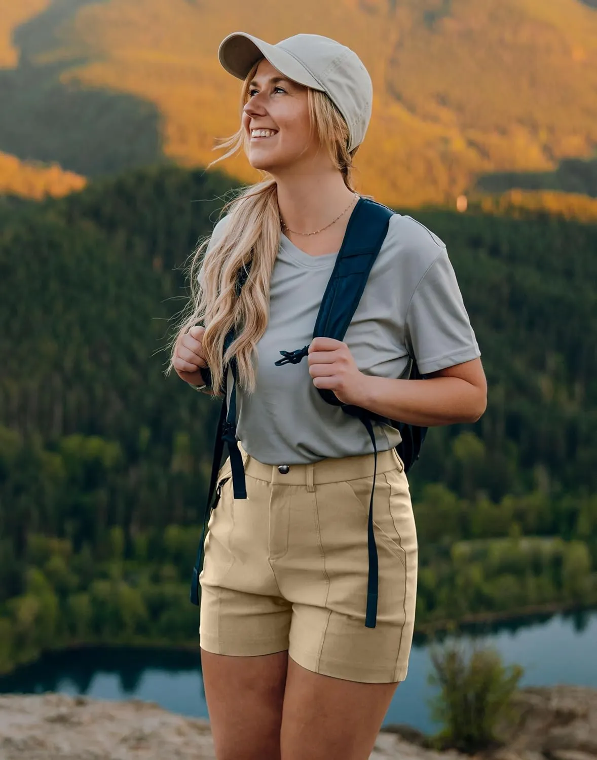 SANTINY Women's 5" Hiking Golf Shorts Quick Dry Stretch Casual Work Shorts with Pockets for Women Walking Travel Summer