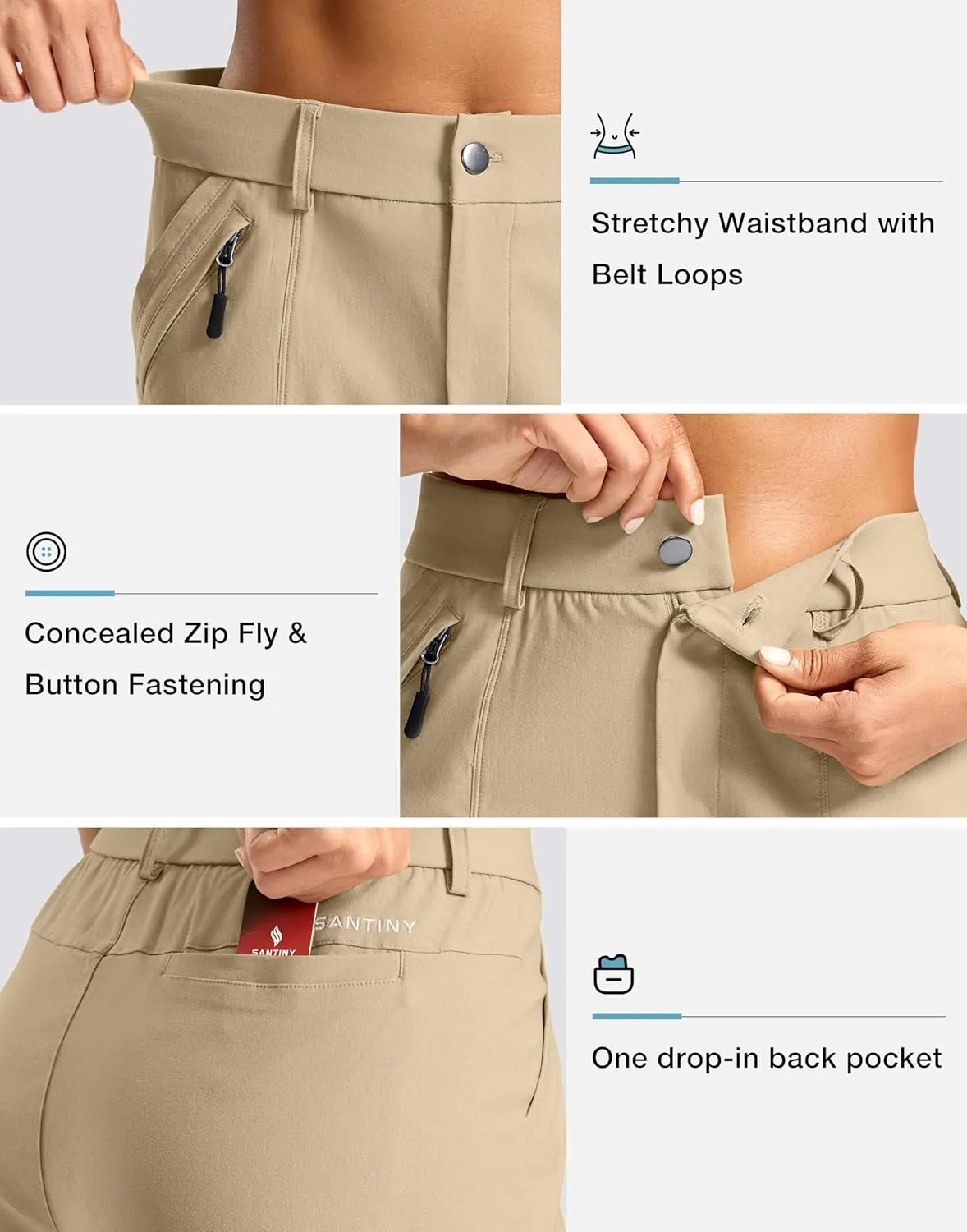SANTINY Women's 5" Hiking Golf Shorts Quick Dry Stretch Casual Work Shorts with Pockets for Women Walking Travel Summer