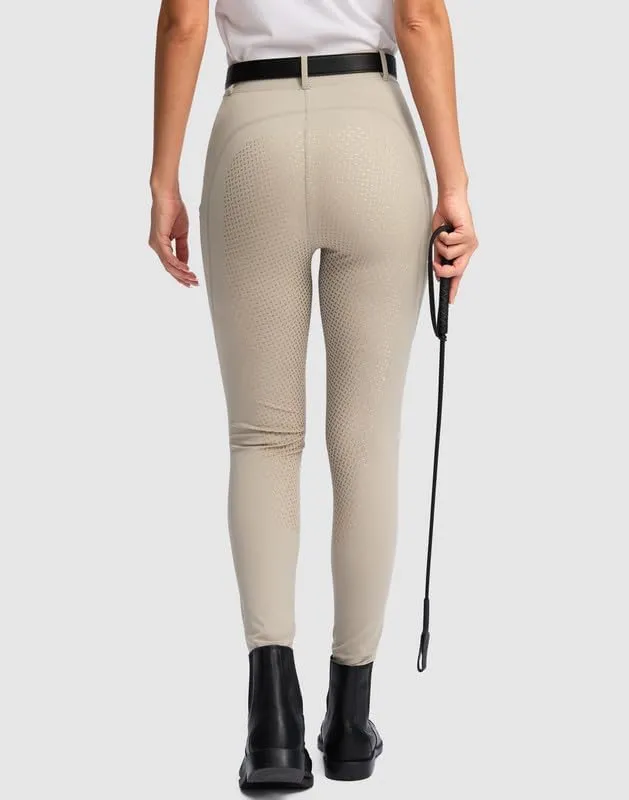 SANTINY Women's Horse Riding Pants Zipper Pockets Silicone Full-Seat Breeches Equestrian Schooling Tights for Women